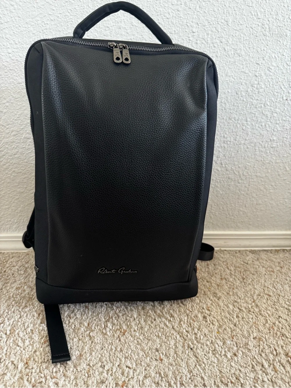 Robert Graham Thornton Mix Media Black Pebbled Leather Men's Backpack